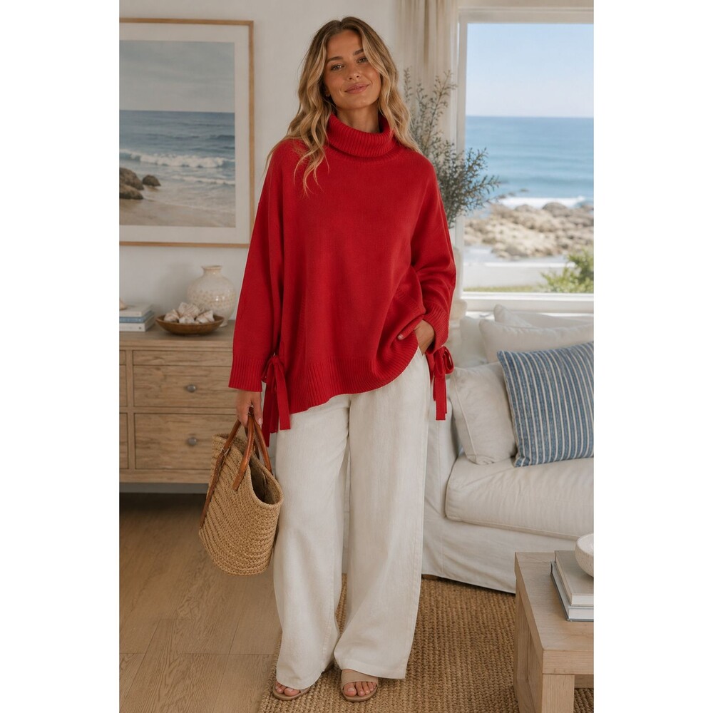 Mersea Sweater Poncho Cape Turtleneck Pink One Size Travel Comfort Slip Modern